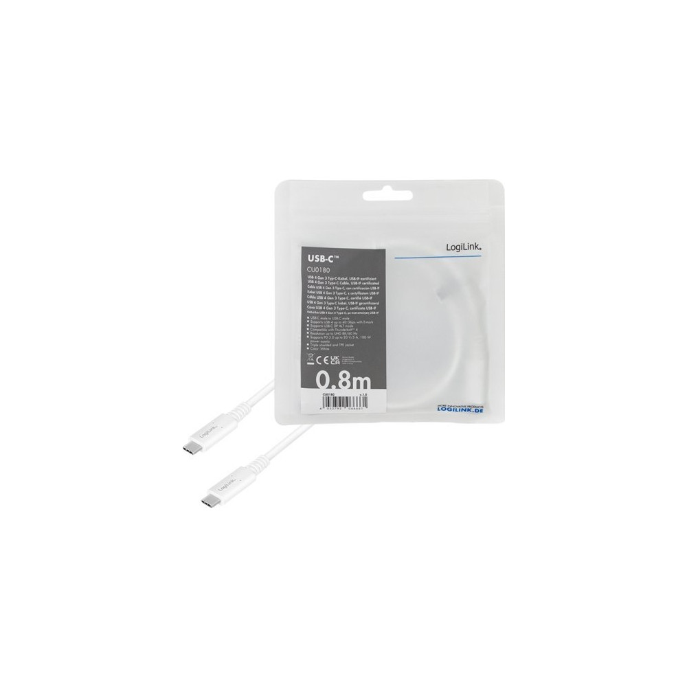 Produktbild för LogiLink - USB typ C-kabel - USB-C till USB-C - 0.8 m