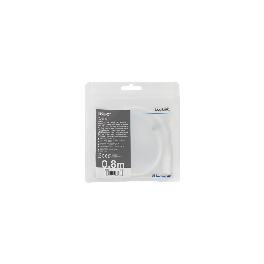 Produktbild för LogiLink - USB typ C-kabel - USB-C till USB-C - 0.8 m