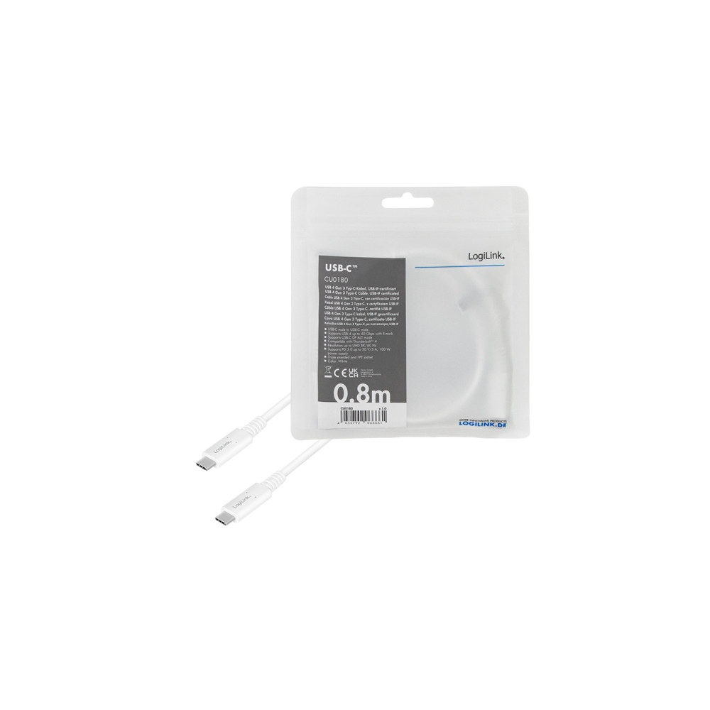 Produktbild för LogiLink - USB typ C-kabel - USB-C till USB-C - 0.8 m