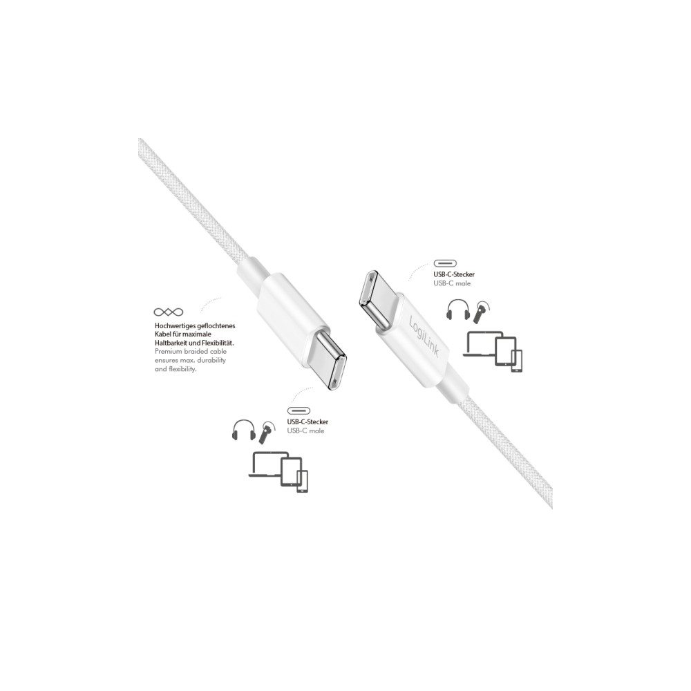 Produktbild för LogiLink CU0341, 1 m, USB C, USB C, USB 2.0, 0,48 Gbit/sek,...