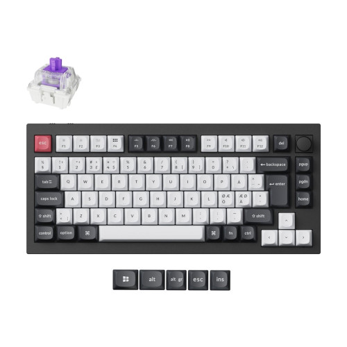Keychron Q1 HE - tangentbord - QMK anpassad, helt monterad ratt - 75% - QWERTY - Nordisk - kolsvart Inmatningsenhet - Tangentbord