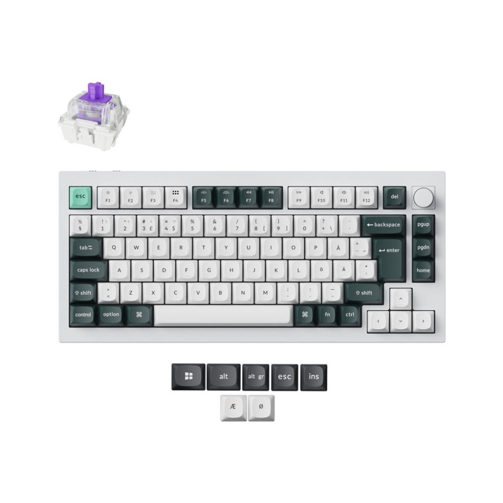 Produktbild för Keychron Q1 HE - tangentbord - QMK anpassad, helt monterad ratt - 75% - QWERTY - Nordisk - snäckskalsvit Inmatningsenhet