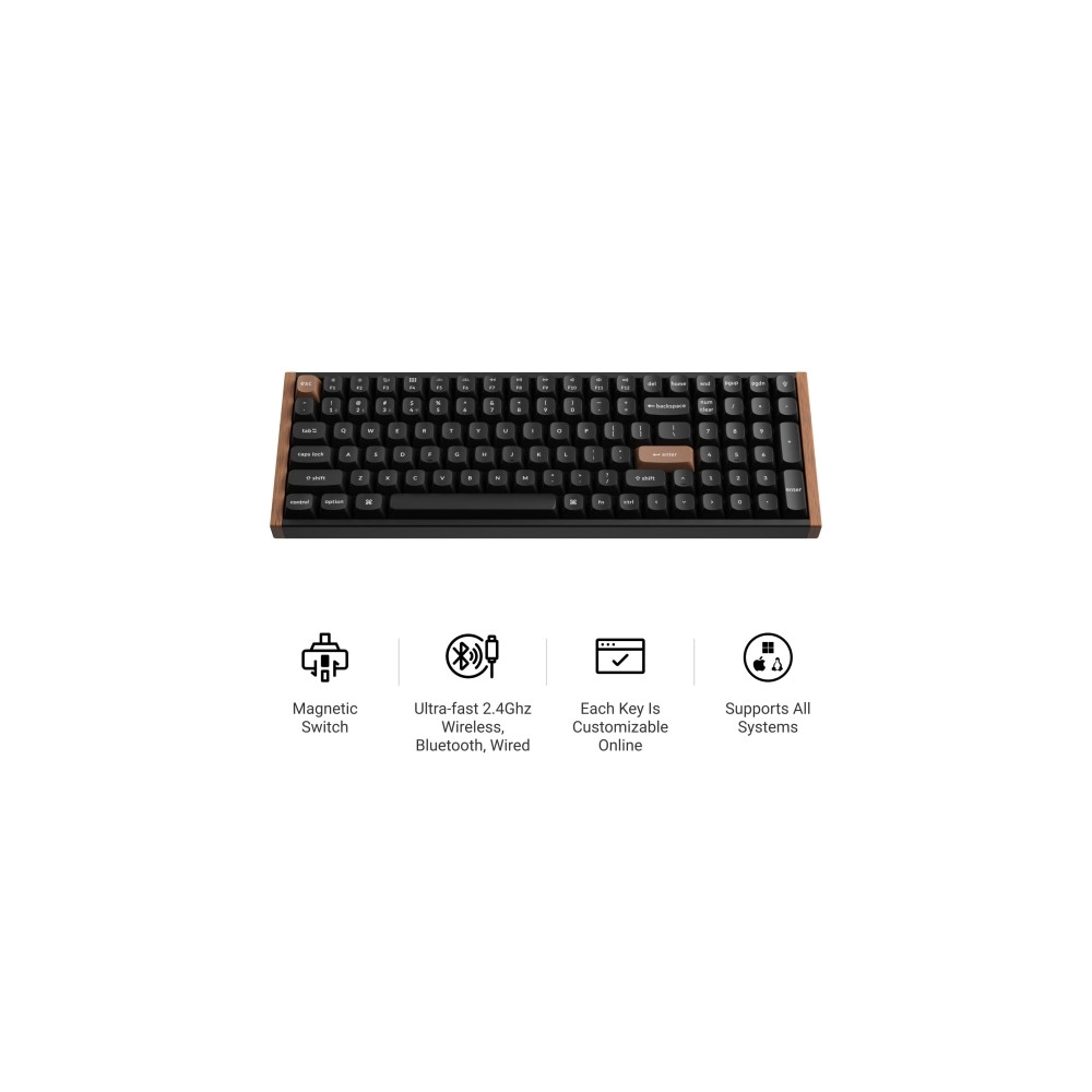 Produktbild för Keychron K4 HE - Special Edition - tangentbord - magnetisk switch, anpassad, ISO-layout samling - 96% - QWERTY - Nordisk - svart, mörkt rosenträ Inmatningsenhet