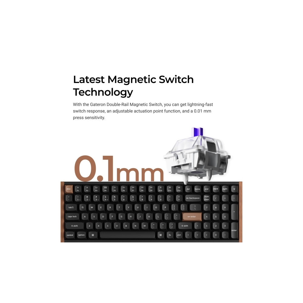 Produktbild för Keychron K4 HE - Special Edition - tangentbord - magnetisk switch, anpassad, ISO-layout samling - 96% - QWERTY - Nordisk - svart, mörkt rosenträ Inmatningsenhet
