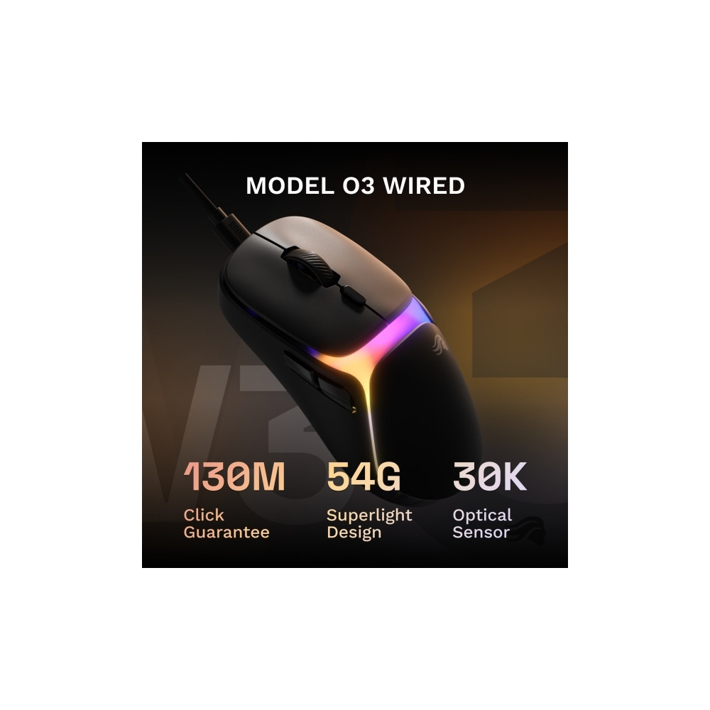 Produktbild för Glorious Gaming Model O3 trådbunden, högerhänt, optisk, 3000...