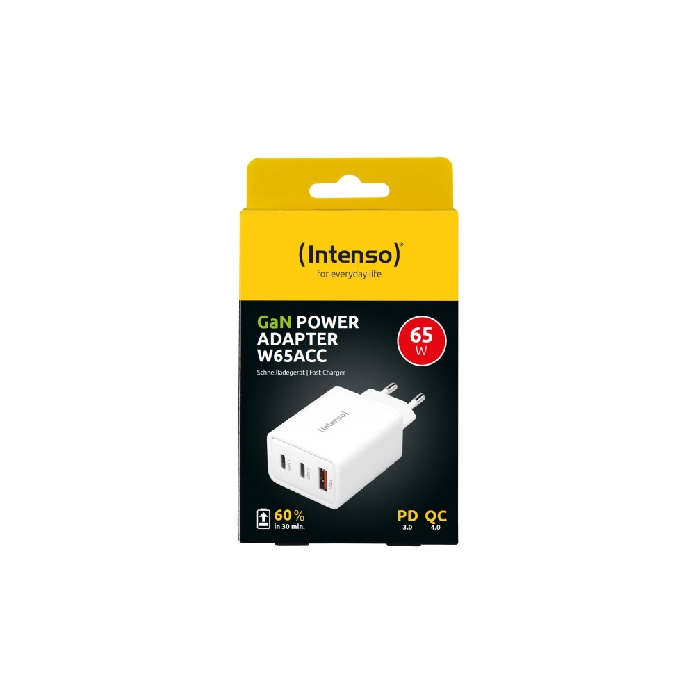 Produktbild för Intenso W65ACC strömadapter - GaN - 2 x USB-C, USB typ A - 65 Watt (paket om 2)