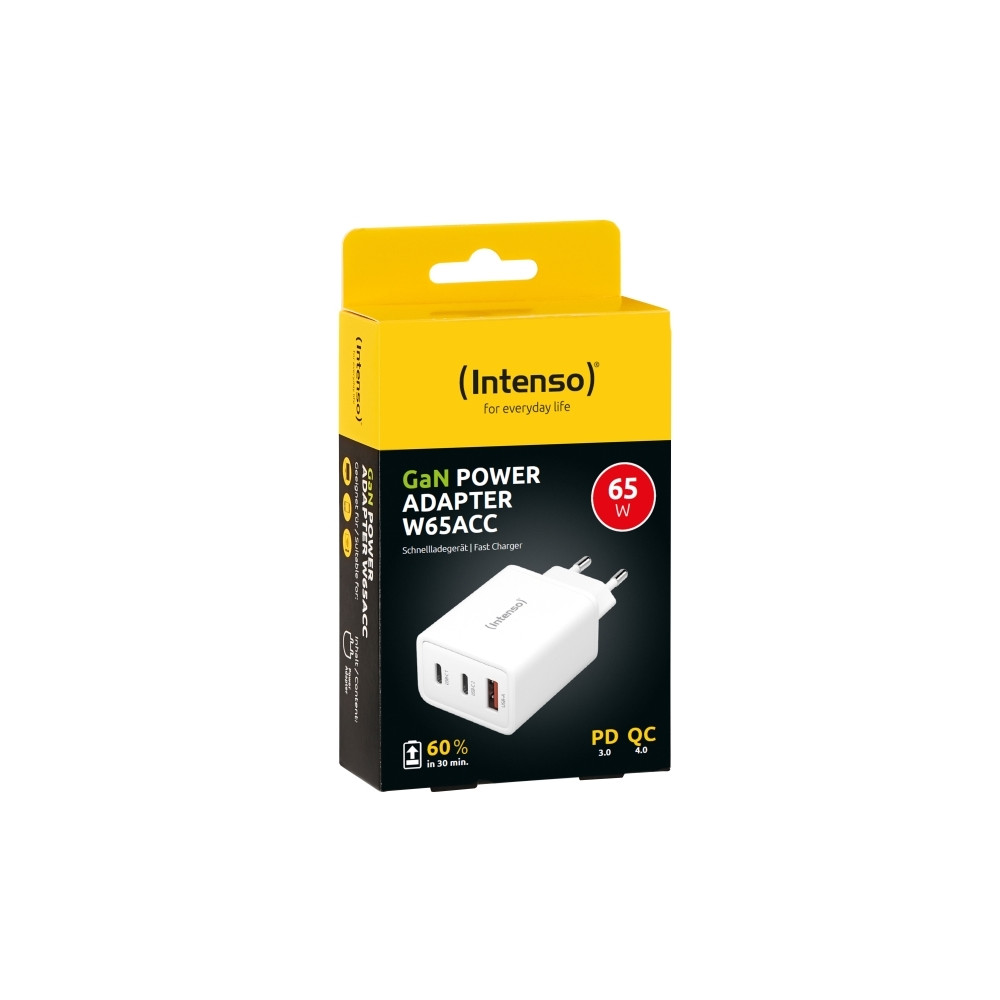 Produktbild för Intenso W65ACC strömadapter - GaN - 2 x USB-C, USB typ A - 65 Watt (paket om 2)