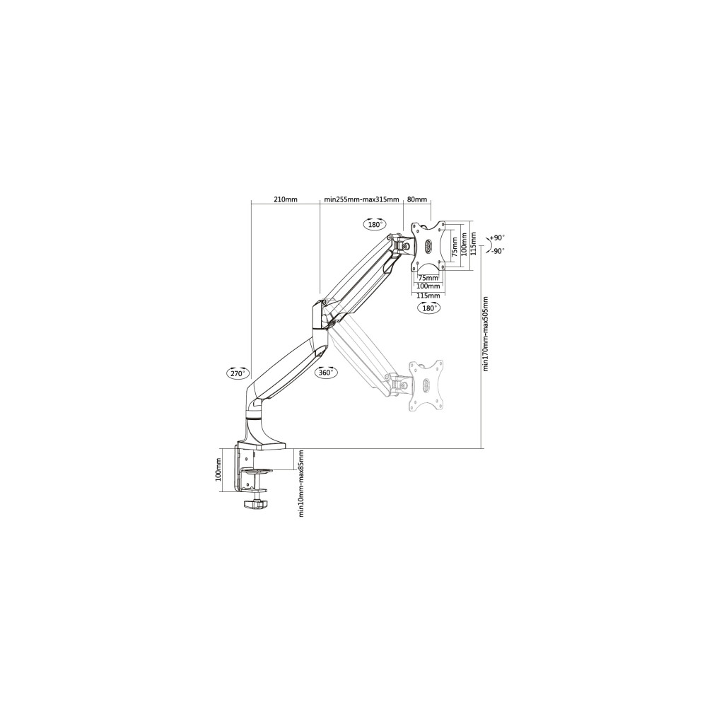 Produktbild för Multibrackets M Deskmount Gas Spring Single - monteringssats - justerbar arm - för LCD-display - vit