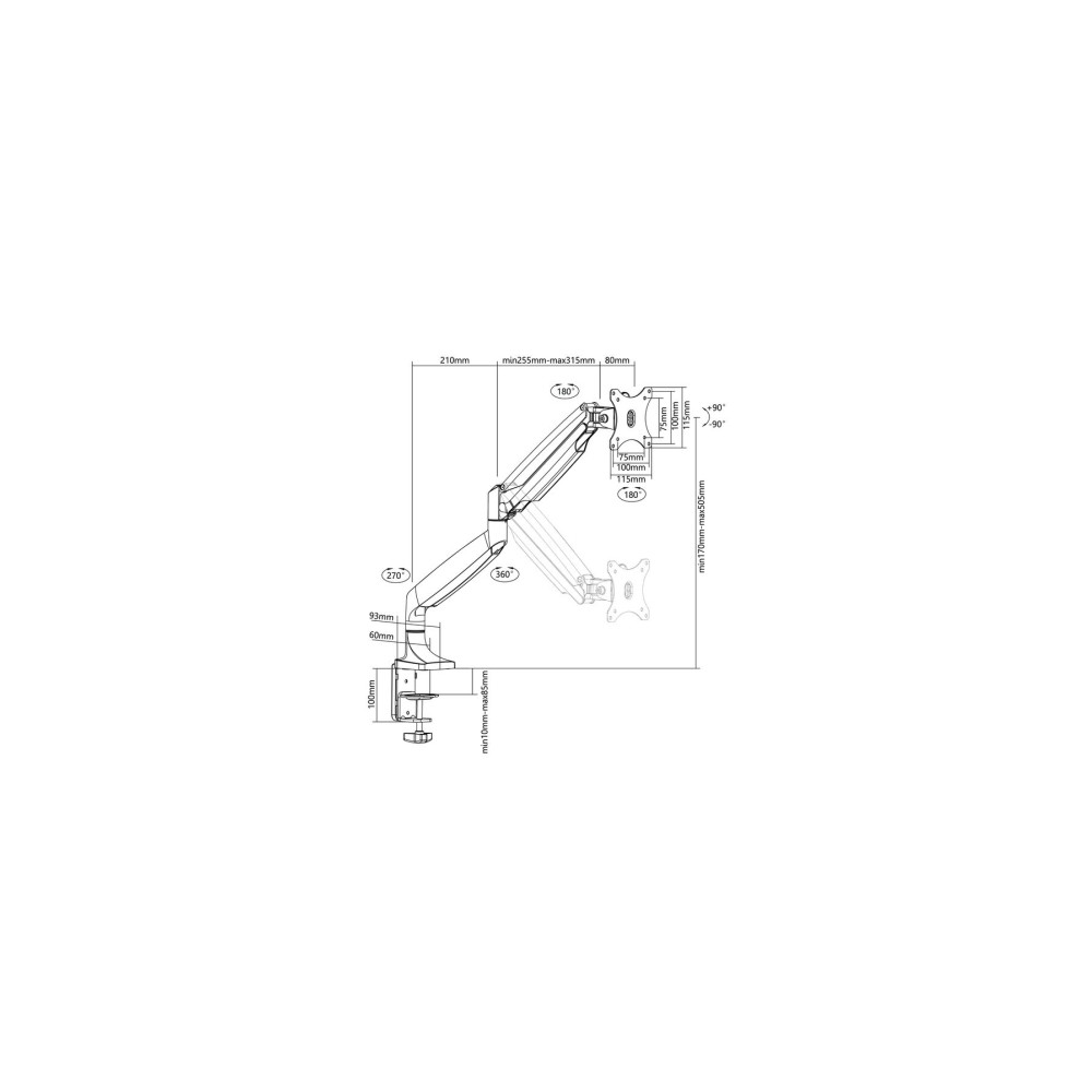 Produktbild för Multibrackets M Deskmount Gas Spring Single - monteringssats - justerbar arm - för LCD-display - vit