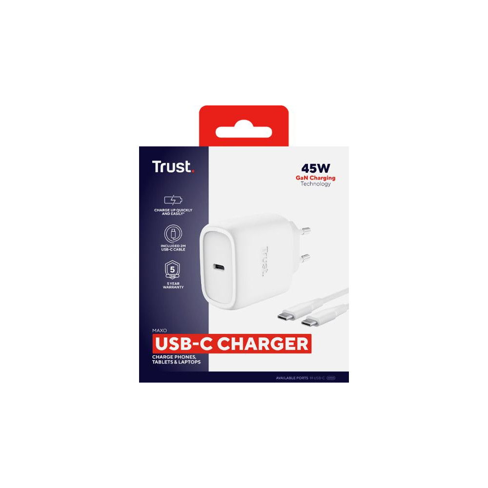 Produktbild för Laddare TRUST Maxo 45W USB-C vit