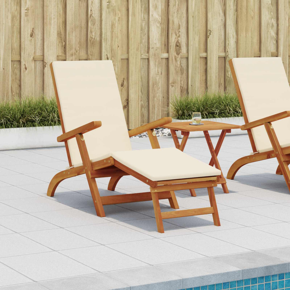 Produktbild för Reclining och Fällbar Solstol 2 pcs Gräddvit Massivt Akaciaträ