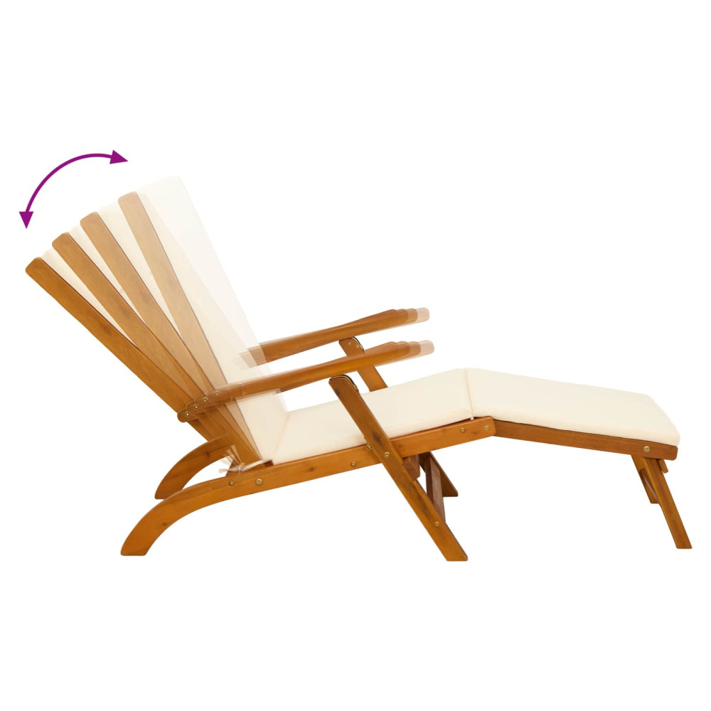 Produktbild för Reclining och Fällbar Solstol 2 pcs Gräddvit Massivt Akaciaträ