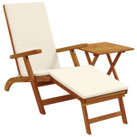 Produktbild för Reclining och Fällbar Solstol 2 pcs Gräddvit Massivt Akaciaträ