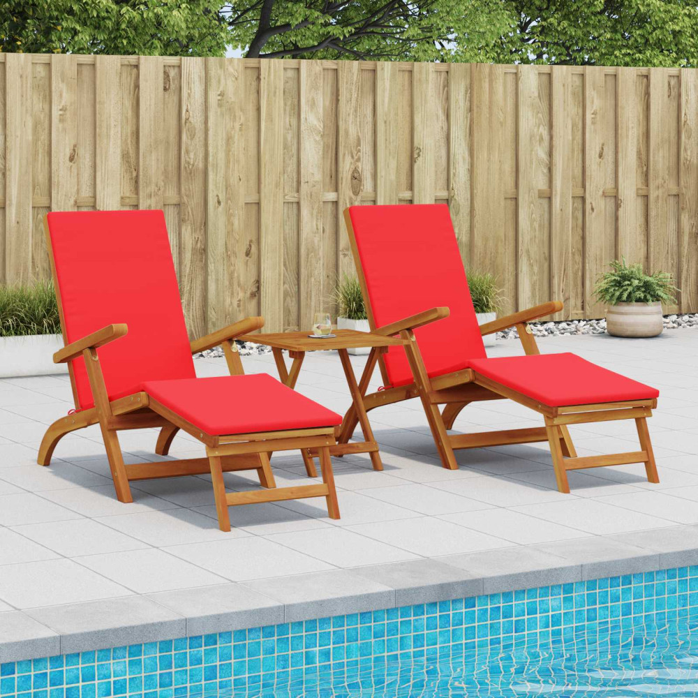 Produktbild för Reclining och Fällbar Solstol 2 pcs Röd 55 x 146 x 91 cm