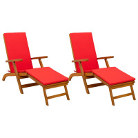 Produktbild för Reclining och Fällbar Solstol 2 pcs Röd 55 x 146 x 91 cm