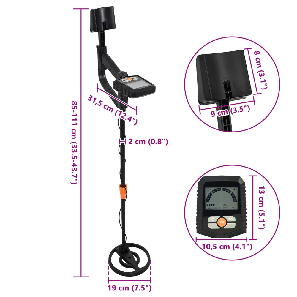 Produktbild för Metalldetektor med LCD-skärm 3 modeller 19 cm spole Svart