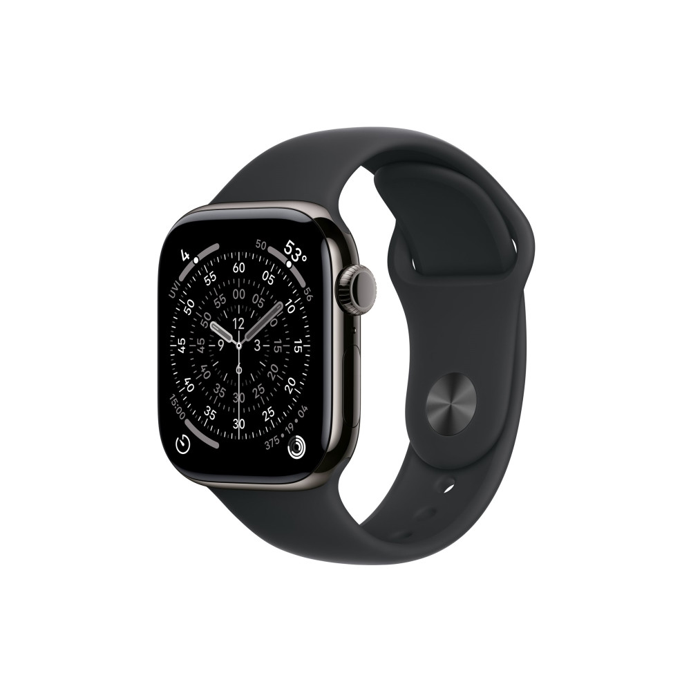 Produktbild för Apple Watch Series 11 (GPS + Cellular) - skiffer titan - smart klocka med sportband - svart - 64 GB