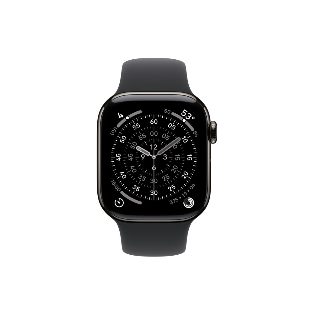 Produktbild för Apple Watch Series 11 (GPS + Cellular) - skiffer titan - smart klocka med sportband - svart - 64 GB