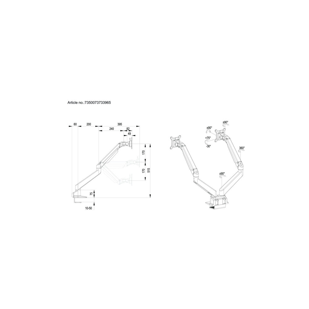 Produktbild för Multibrackets M VESA Gas Lift Arm Dual Side by Side monteringssats - justerbar arm - för 2 LCD-bildskärmar - svart