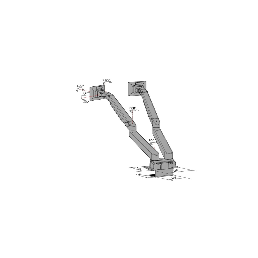 Produktbild för Multibrackets M VESA Gas Lift Arm Dual Side by Side monteringssats - justerbar arm - för 2 LCD-bildskärmar - svart