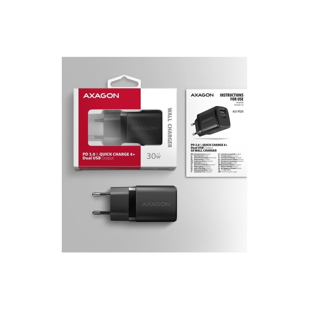 Produktbild för AXAGON ACU-PQ30 strömadapter - USB typ A, USB-C - 30 Watt