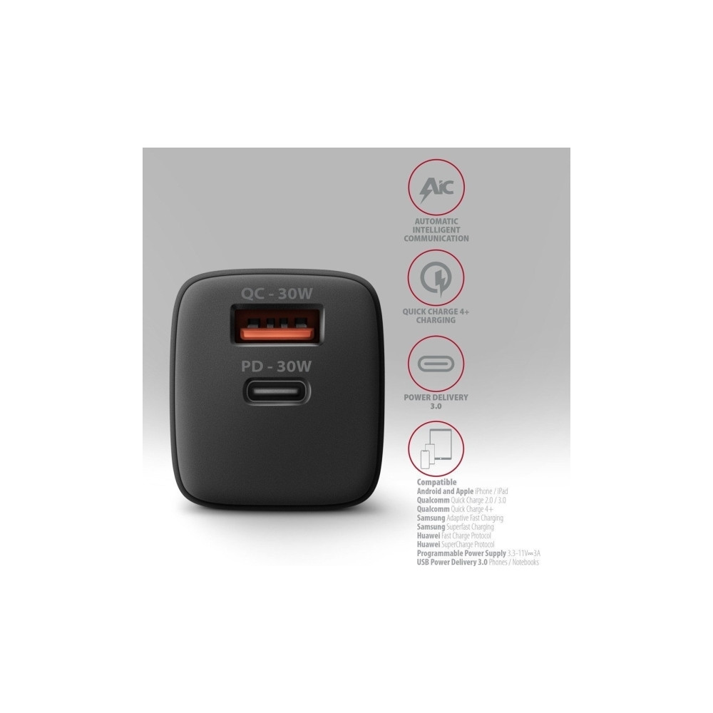 Produktbild för AXAGON ACU-PQ30 strömadapter - USB typ A, USB-C - 30 Watt