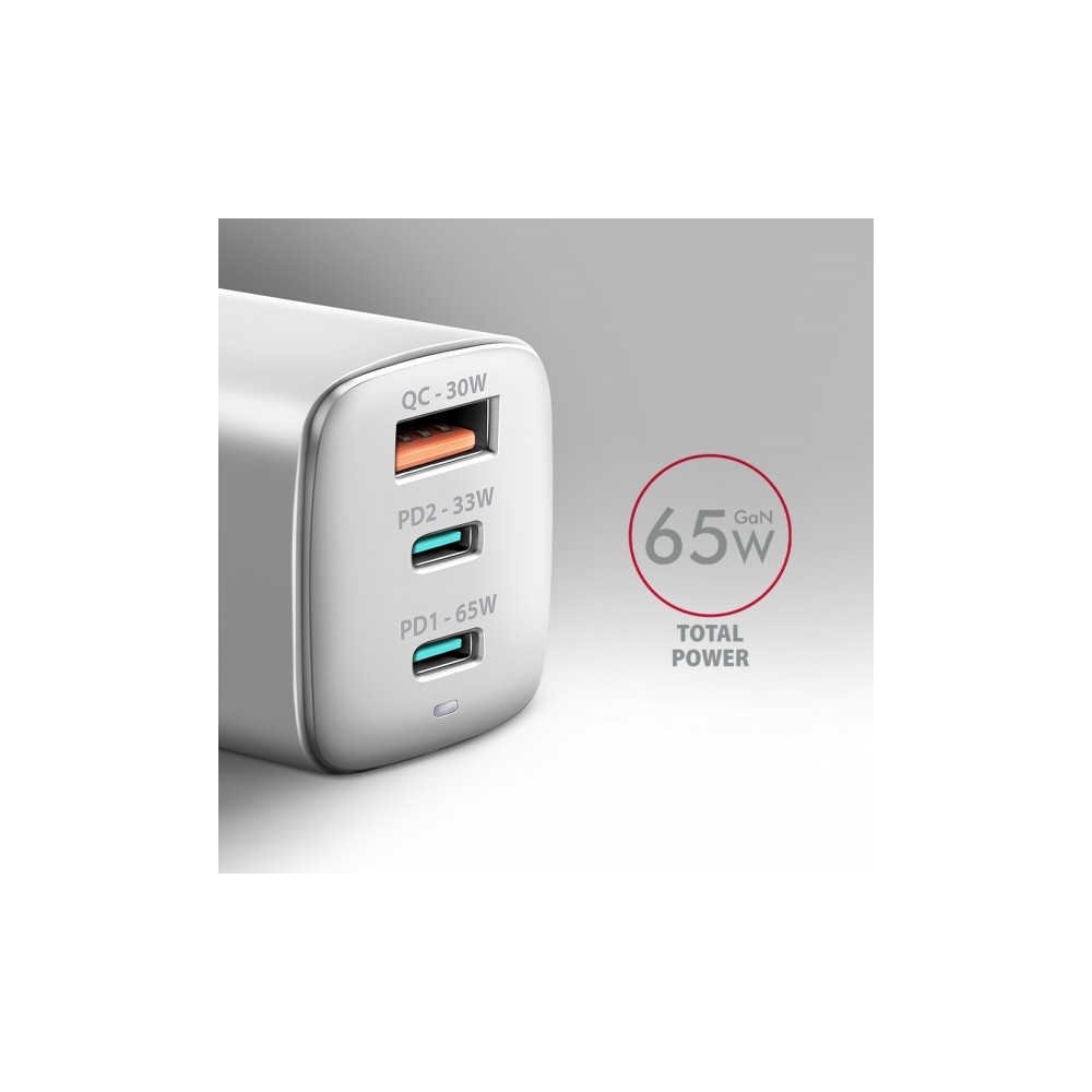 Produktbild för AXAGON ACU-DPQ65W strömadapter - USB typ A, 2 x USB-C - 65 Watt