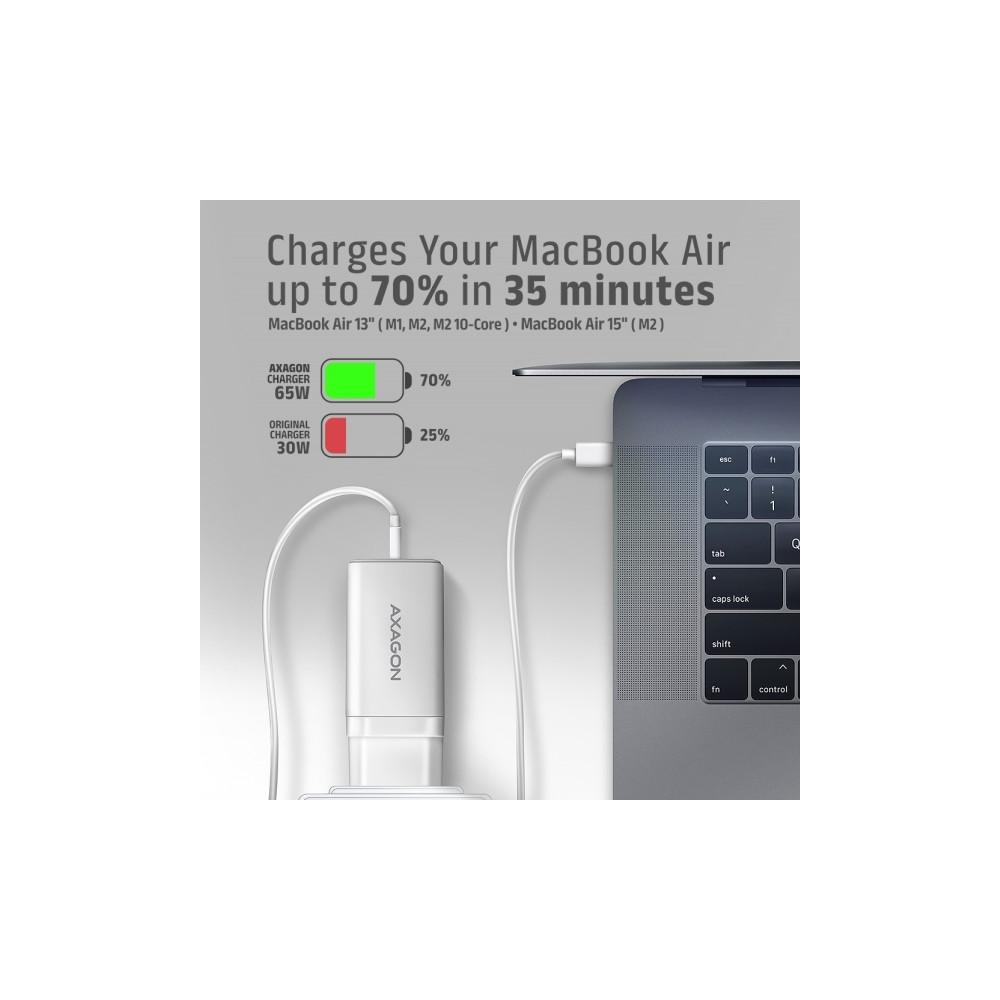 Produktbild för AXAGON ACU-DPQ65W strömadapter - USB typ A, 2 x USB-C - 65 Watt