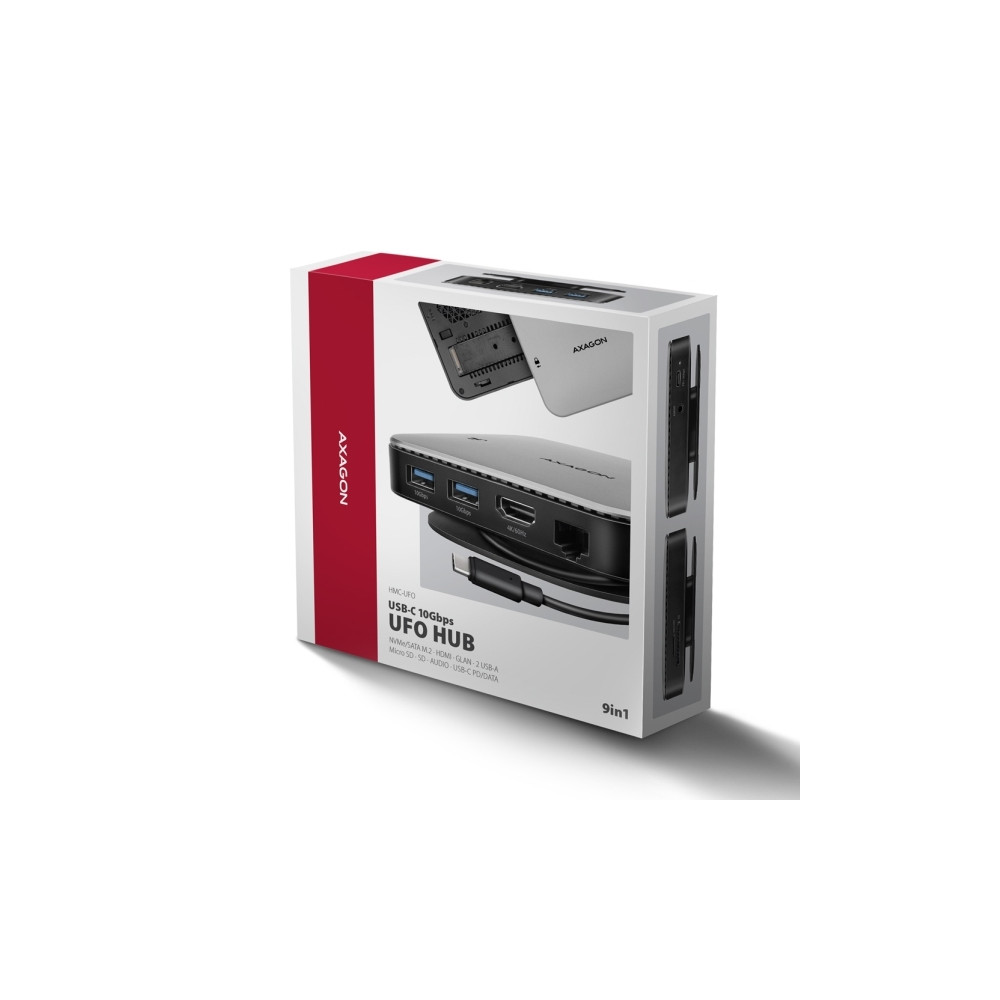 Produktbild för AXAGON HMC-UFO - dockningsstation - USB-C 3.2 Gen 2 - HDMI - 1GbE