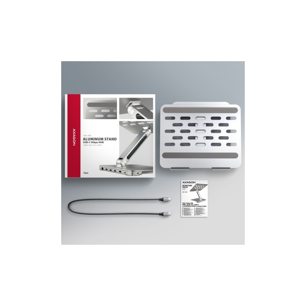 Produktbild för AXAGON HMC-STND - dockningsstation + ställ för bärbar dator - USB-C 3.2 Gen 1 - HDMI - 1GbE