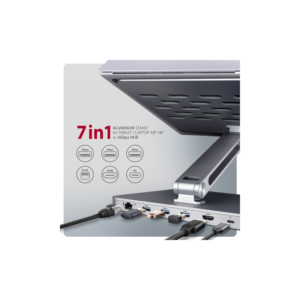 Produktbild för AXAGON HMC-STND - dockningsstation + ställ för bärbar dator - USB-C 3.2 Gen 1 - HDMI - 1GbE