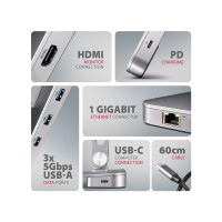 Produktbild för AXAGON HMC-STND - dockningsstation + ställ för bärbar dator - USB-C 3.2 Gen 1 - HDMI - 1GbE