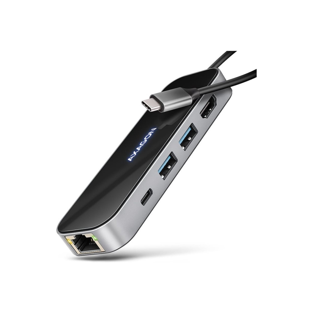 Produktbild för AXAGON HMC-6GLN Glass - dockningsstation - USB-C 3.2 Gen 1 / USB 3.0 / USB4 / Thunderbolt 3 / Thunderbolt 4 - HDMI - 1GbE