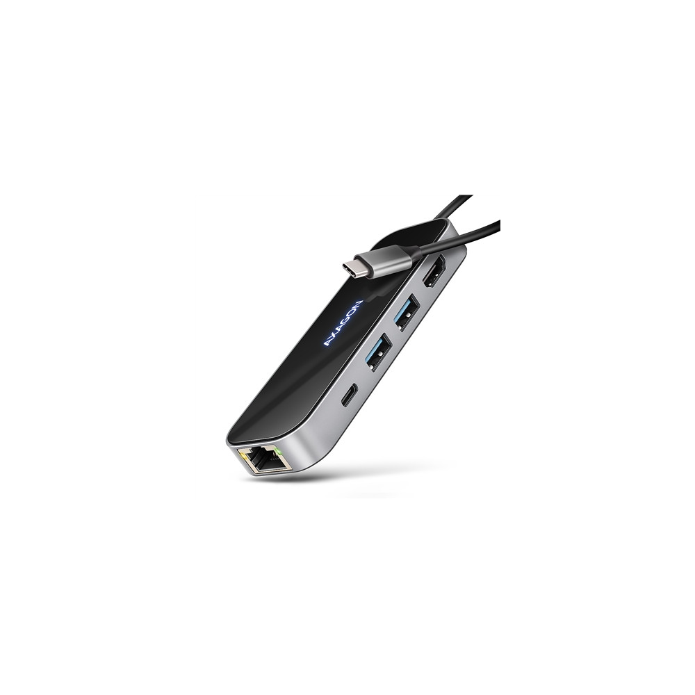 Produktbild för AXAGON HMC-6GLN Glass - dockningsstation - USB-C 3.2 Gen 1 / USB 3.0 / USB4 / Thunderbolt 3 / Thunderbolt 4 - HDMI - 1GbE