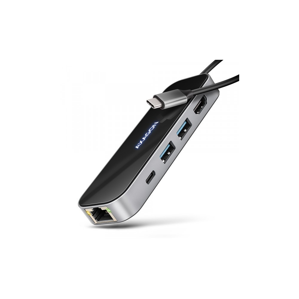 Produktbild för AXAGON HMC-6GLN Glass - dockningsstation - USB-C 3.2 Gen 1 / USB 3.0 / USB4 / Thunderbolt 3 / Thunderbolt 4 - HDMI - 1GbE