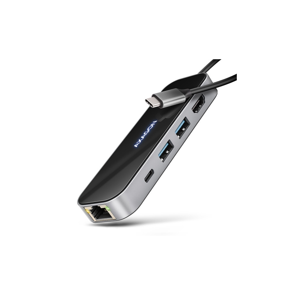 Produktbild för AXAGON HMC-6GLN Glass - dockningsstation - USB-C 3.2 Gen 1 / USB 3.0 / USB4 / Thunderbolt 3 / Thunderbolt 4 - HDMI - 1GbE
