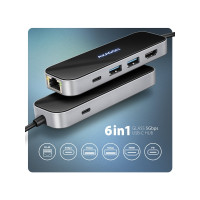 Produktbild för AXAGON HMC-6GLN Glass - dockningsstation - USB-C 3.2 Gen 1 / USB 3.0 / USB4 / Thunderbolt 3 / Thunderbolt 4 - HDMI - 1GbE