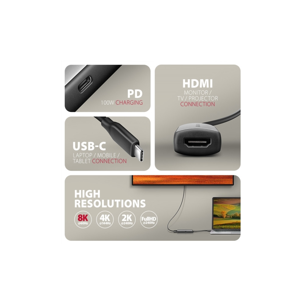 Produktbild för AXAGON RVC-HI8KPD - videoadapterkabel - USB-C till HDMI - 16 cm