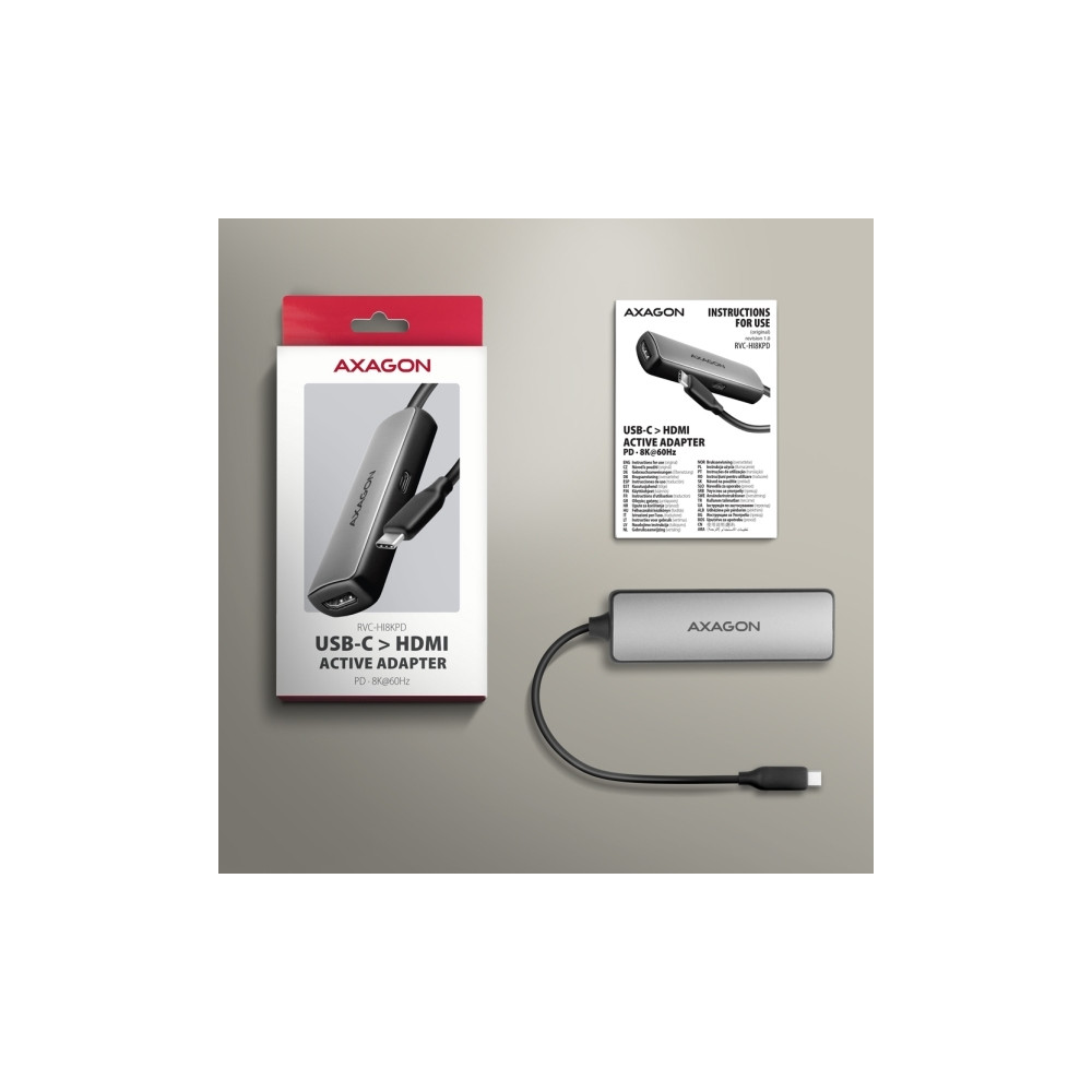Produktbild för AXAGON RVC-HI8KPD - videoadapterkabel - USB-C till HDMI - 16 cm