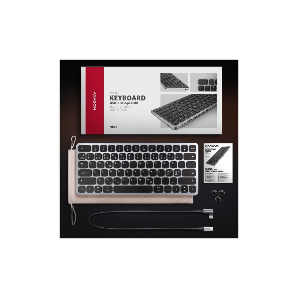Produktbild för Axagon HMC-KB-NRD, Kabel, USB 3.2 Gen 1 (3.1 Gen 1) Type-C,...