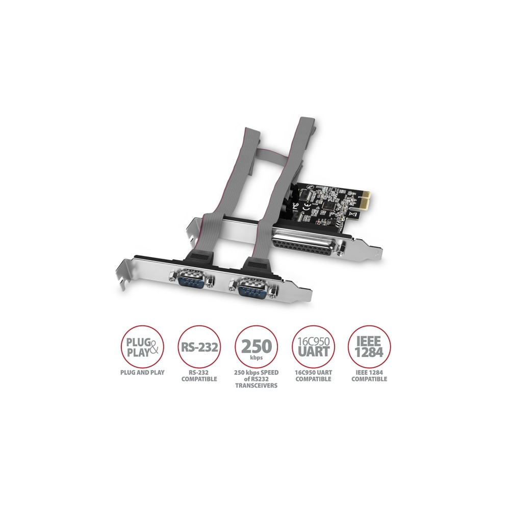 Produktbild för AXAGON PCEA-PSN - seriell adapter - PCIe 2.0 x16 - RS-232 x 2 + parallell x 1