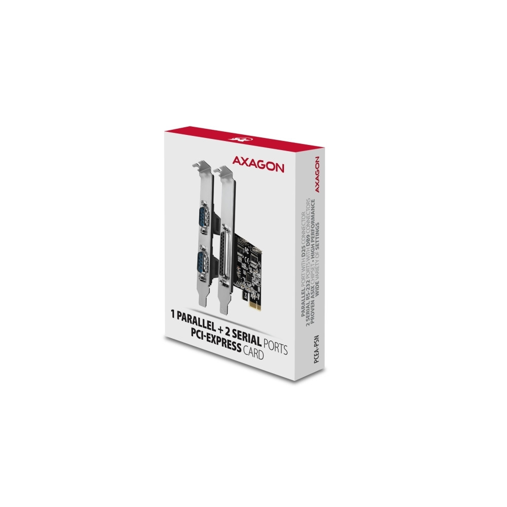 Produktbild för AXAGON PCEA-PSN - seriell adapter - PCIe 2.0 x16 - RS-232 x 2 + parallell x 1