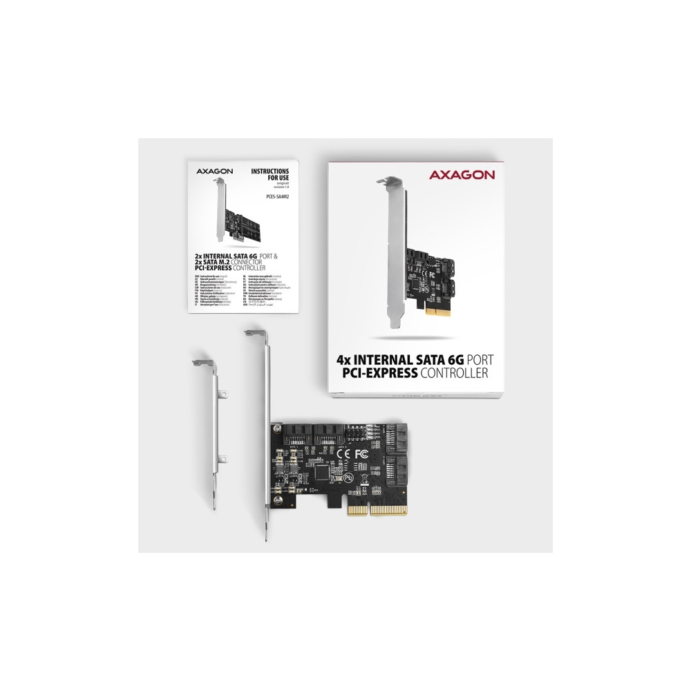 Produktbild för Axagon PCES-SA4X4, PCIe, SATA, Hankoppling, Fullhöjd/låg pro...