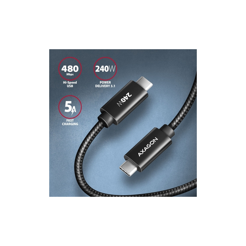 Produktbild för AXAGON BUCM2-CM10AB - USB typ C-kabel - 24 pin USB-C till 24 pin USB-C - 1 m