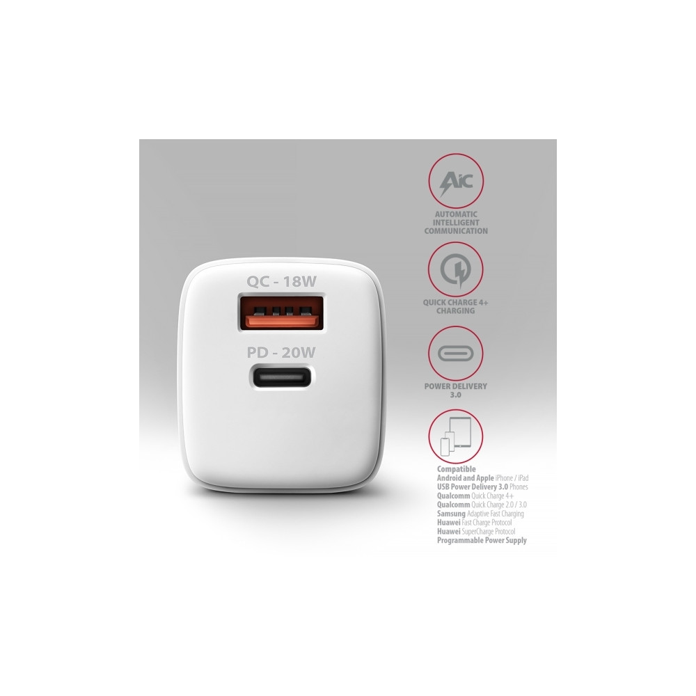 Produktbild för AXAGON ACU-PQ20W strömadapter - USB typ A, USB-C - 20 Watt