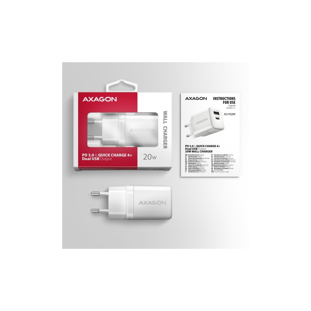Produktbild för AXAGON ACU-PQ20W strömadapter - USB typ A, USB-C - 20 Watt