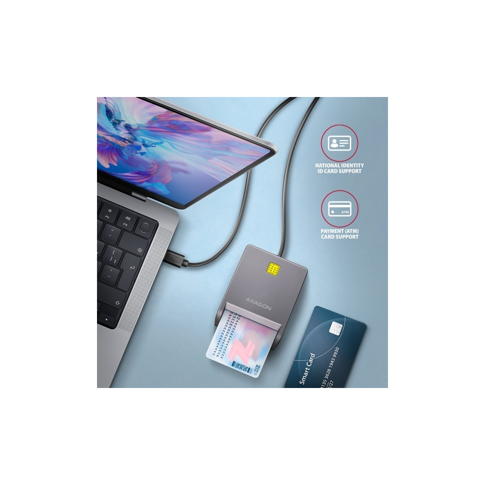 Produktbild för AXAGON CRE-SM3TC - SMART-kortläsare - USB-C 2.0