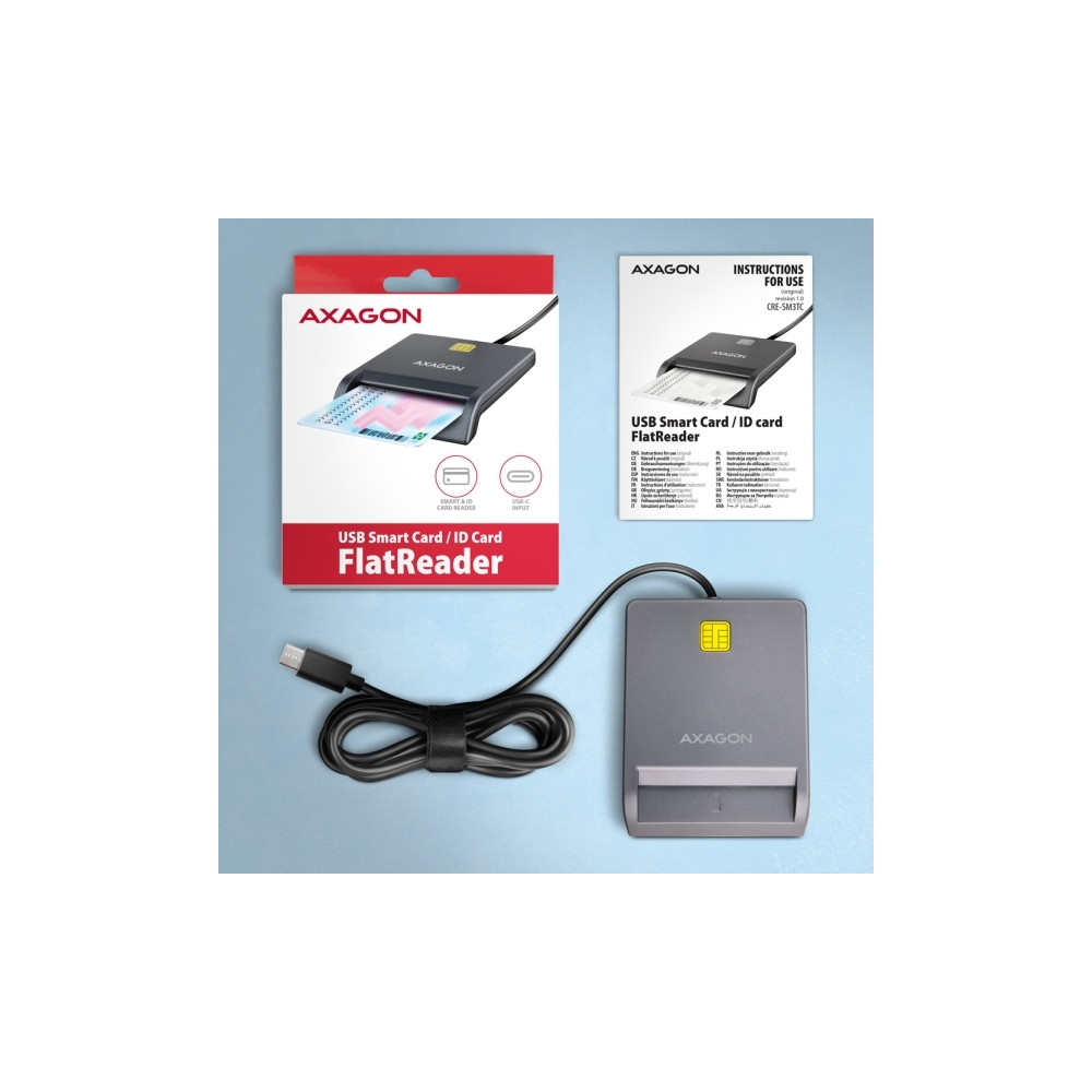 Produktbild för AXAGON CRE-SM3TC - SMART-kortläsare - USB-C 2.0