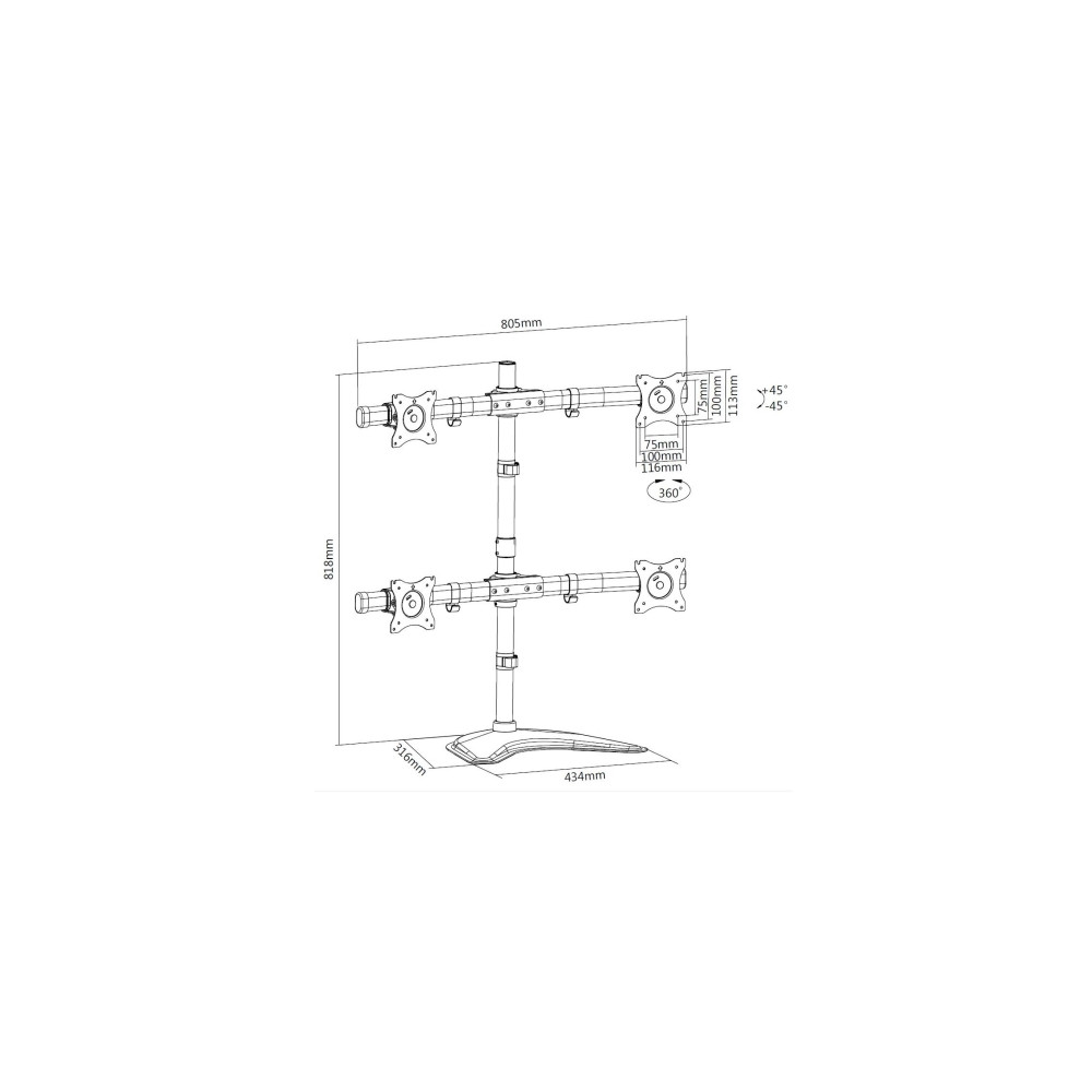 Produktbild för Multibrackets M Deskstand Basic Quad monteringssats - för 4 LCD-bildskärmar - svart