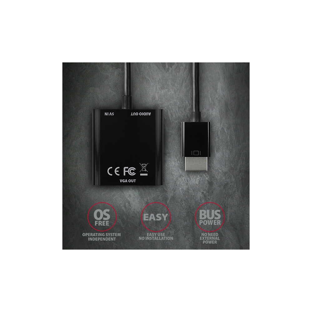 Produktbild för AXAGON videokort - HDMI/VGA/ljud - 17 cm